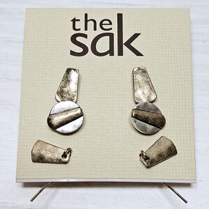 NWT The Sak 3-Pairs Silver and Gold Tone Patina Stud and Dangle Earrings